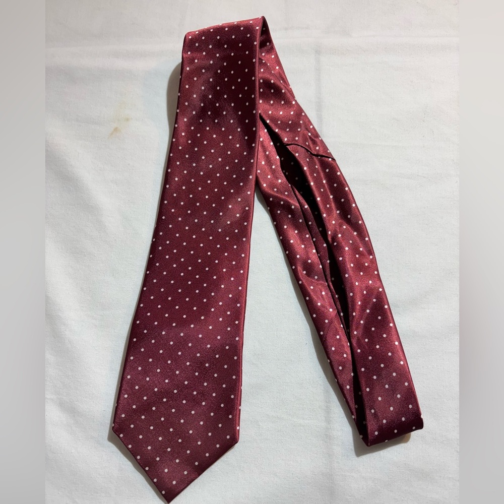 Van Heusen Burgundy Tie with White Polka Dots